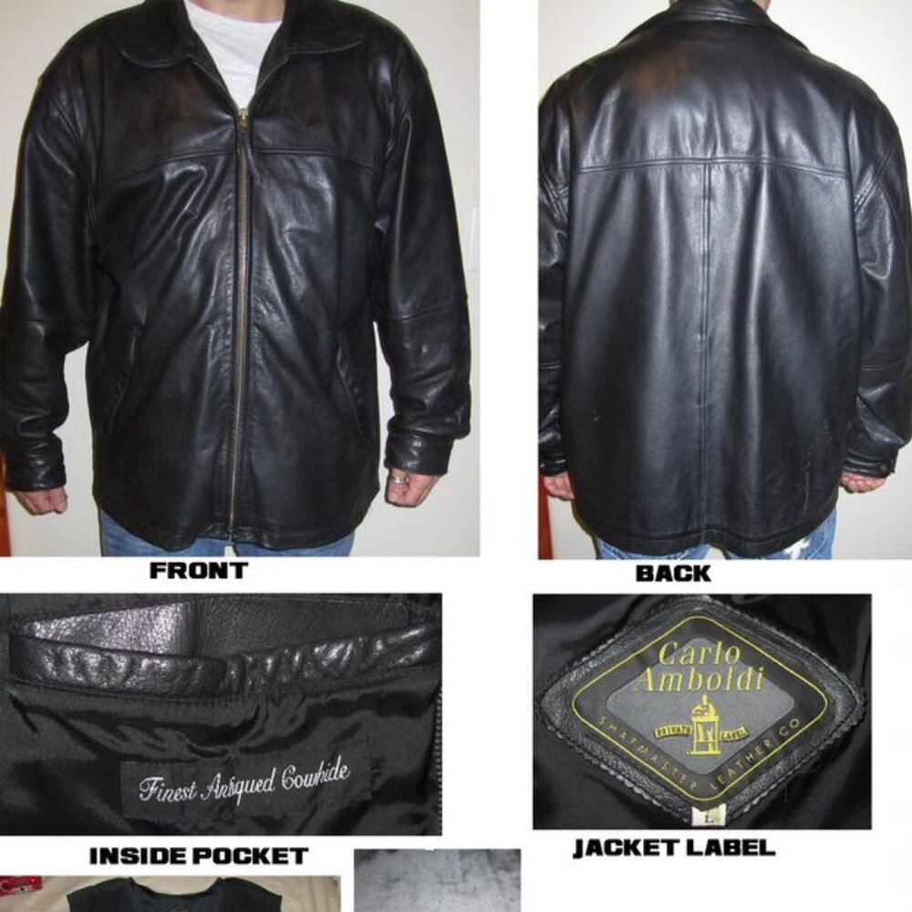 Carlo Amboldi Black Leather Jacket (Mens Large)